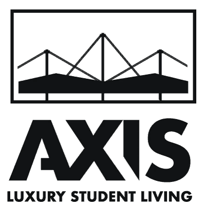 a black logo with white text